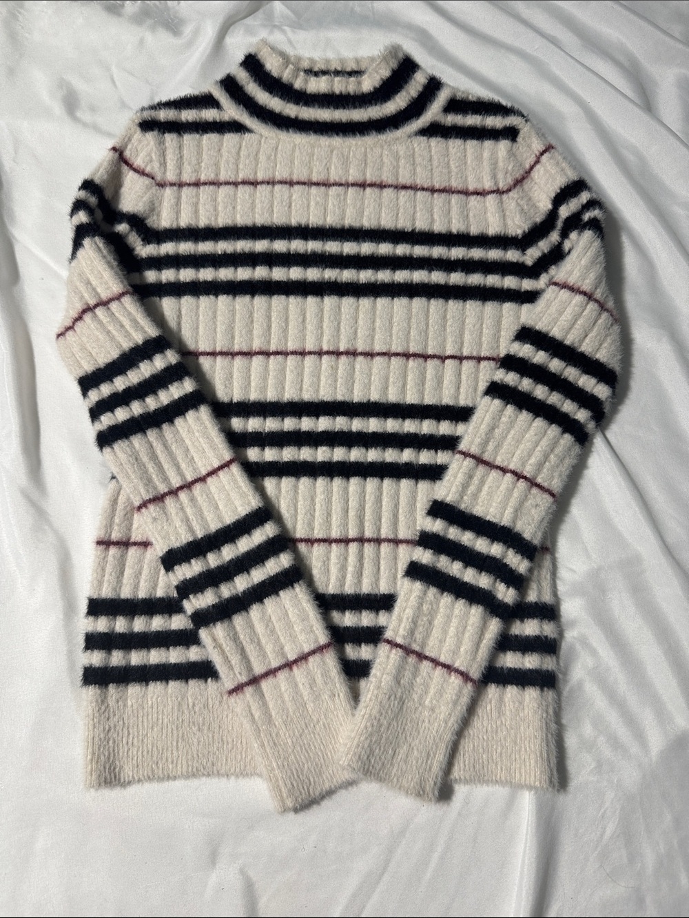 Frank Lyman Montréal Design Collection Striped Fuzzy Sweater Cozy Statement Knit